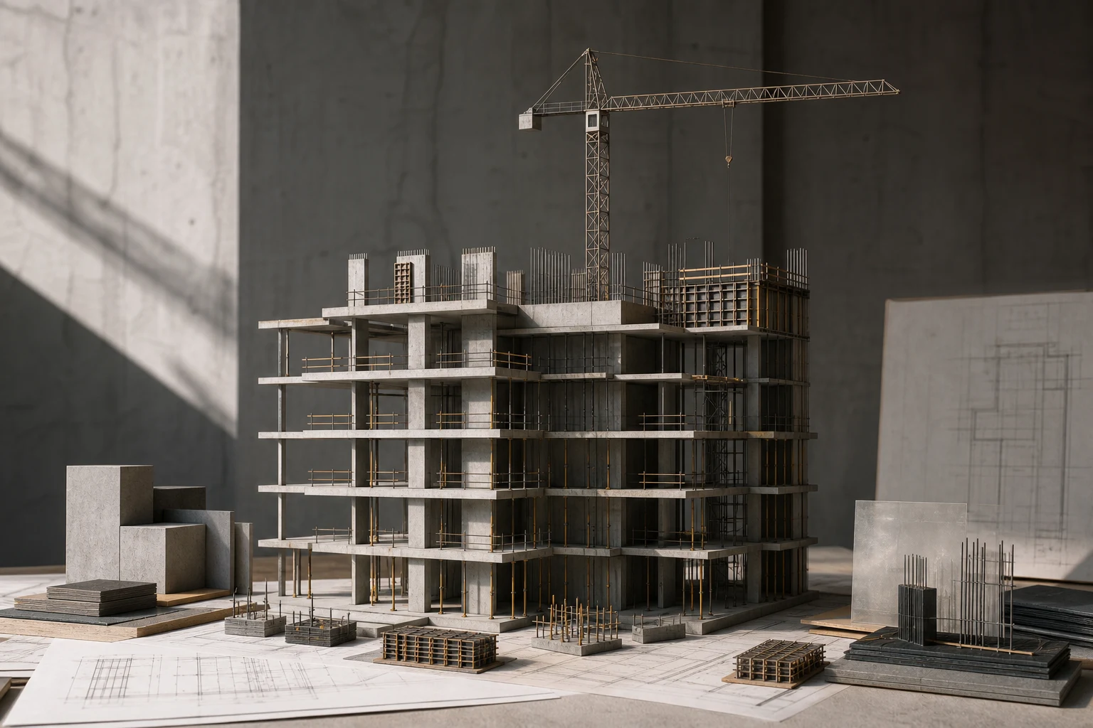 Conceptual architectural artefact illustrating construction management